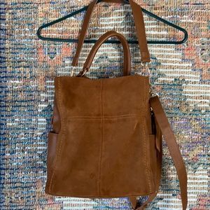 Suede and faux leather handbag